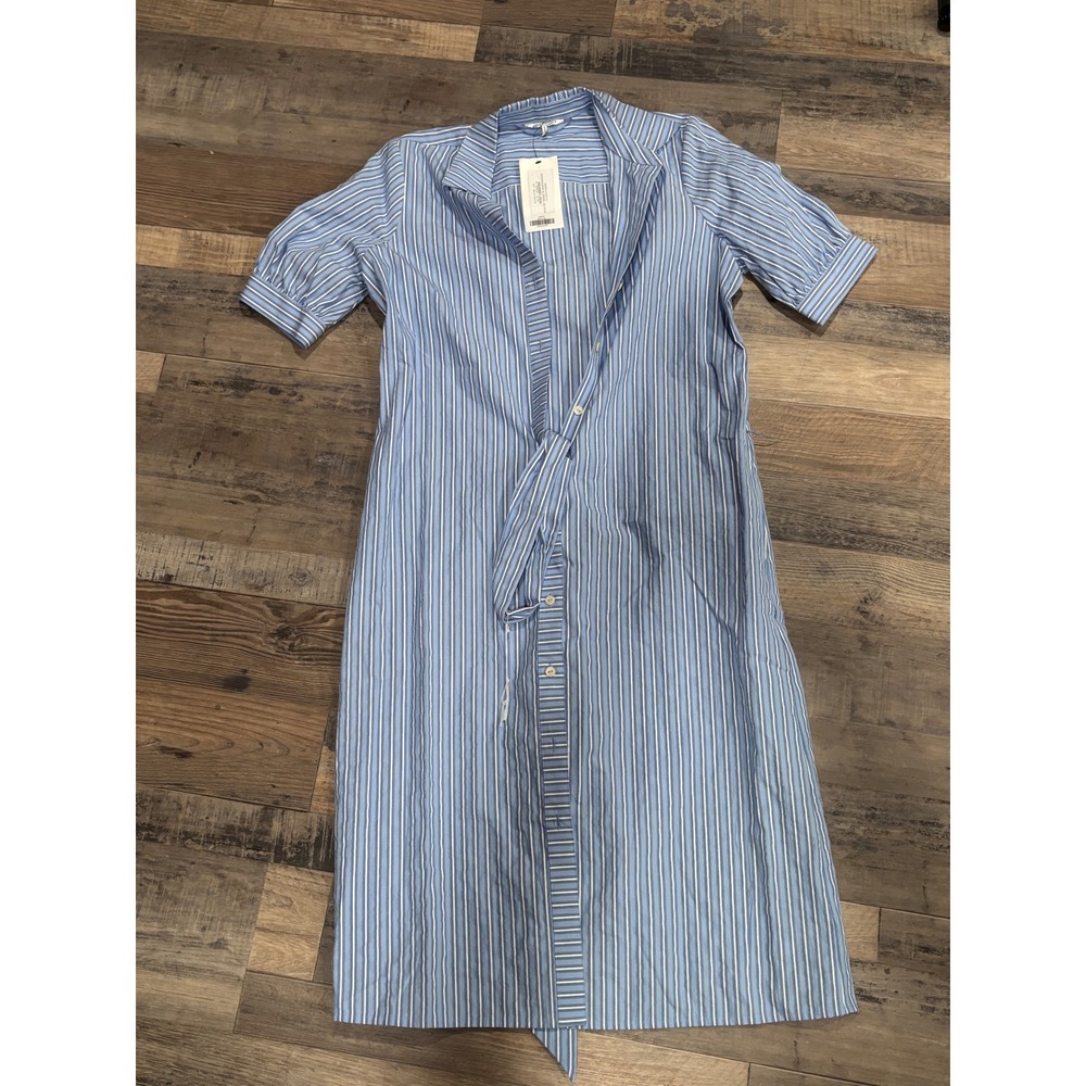 Foxcroft Esther Seersucker Shirt Dress Blue Stripe Preppy NWT Small
